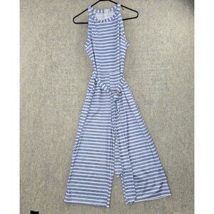 Blue & White Striped Sleeveless Jumpsuit Size M Casual Summer Style